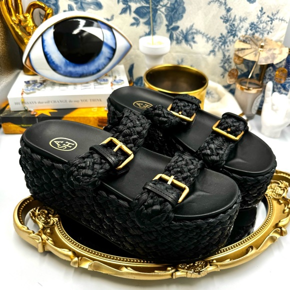 🆕 ASH 🧿 NWOT Black Ziggy Woven Platform Sandals, Sz 38 - Picture 3 of 16